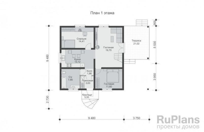 Проект каркасного дома №764 на заказ