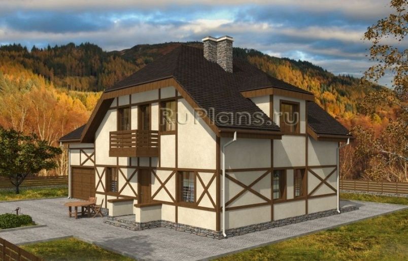 Проект каркасного дома в стиле фахверк №499 на заказ
